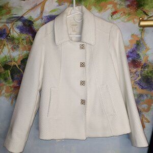 Chicos White Soft Texture Jacket with Gold Embellished Snaps